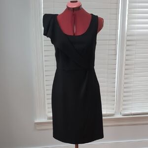 LOFT Sz 2 Black Knee Length Cocktail Dress Holiday Party LBD Ruffle Elegant Chic